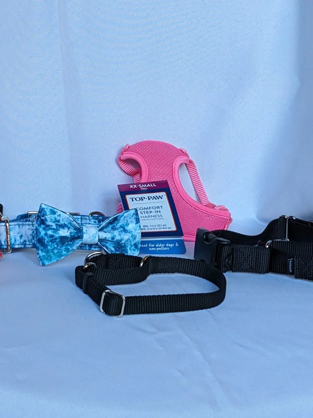 Dog Collars (Various Sizes) & Harness Bundle Lot Valentine Bow Tie